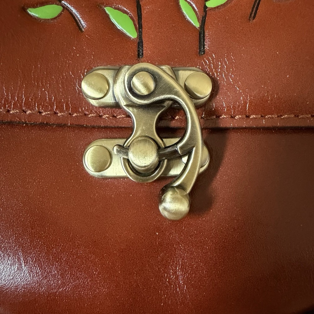 Patricia Nash Brown Leather Crossbody with Multicolor Floral & Butterfly Paint - Picture 3 of 9